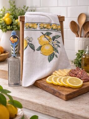 🆕 NWT 🇮🇹 Italian Lemon Print Kitchen Towel & Ceramic Grater Set